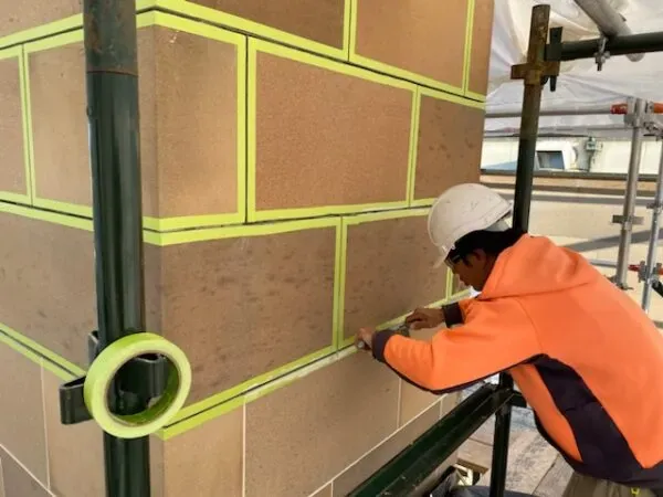 Sandstone repointing, joints masked