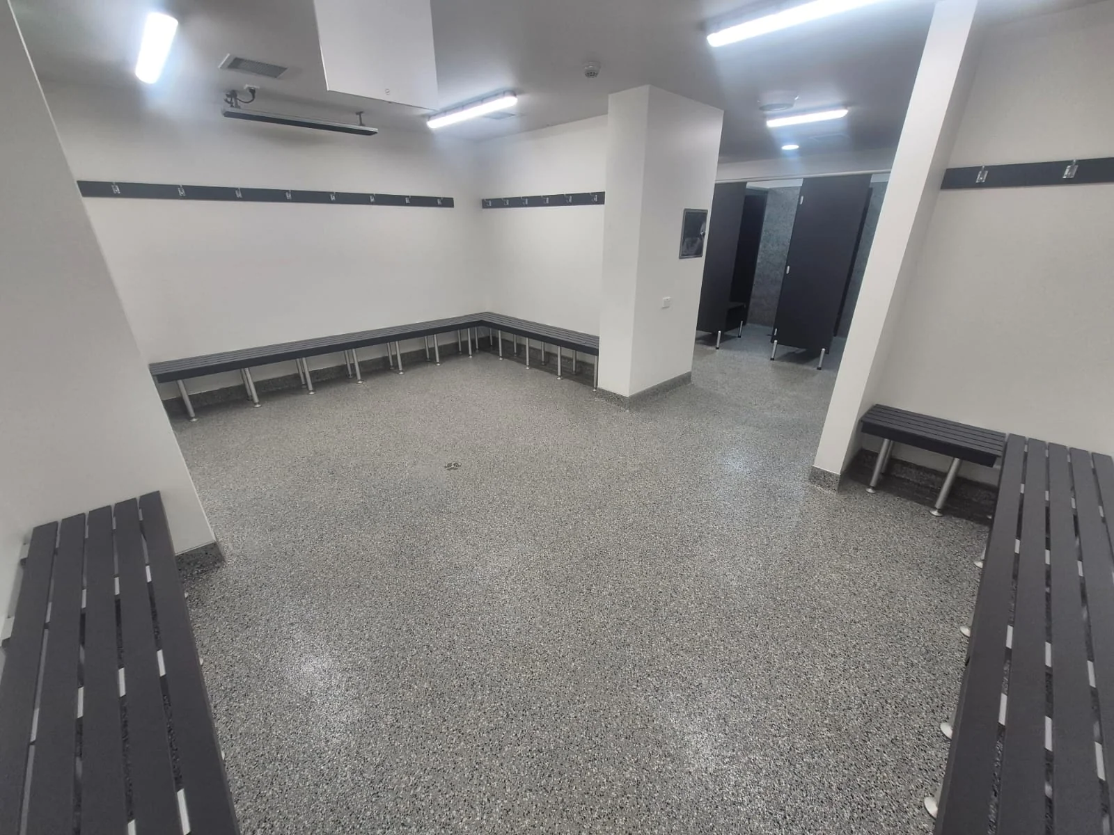 Commercial change room speckled floor